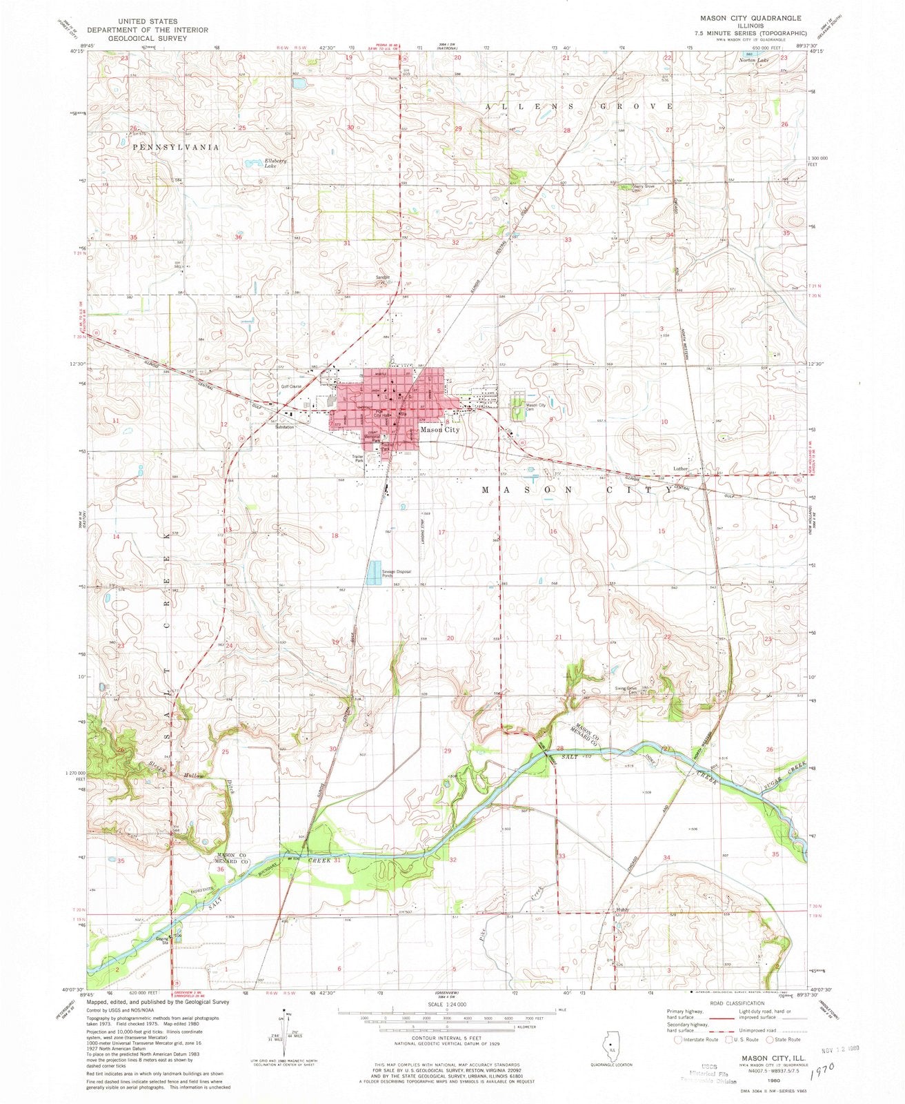 1980 Mason City, IL - Illinois - USGS Topographic Map