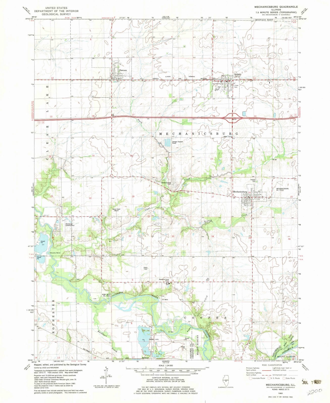 1982 Mechanicsburg, IL - Illinois - USGS Topographic Map