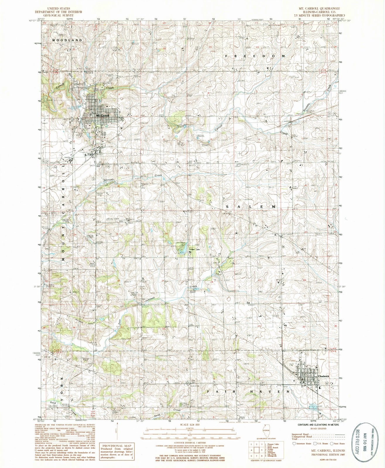 1985 Mt. Carroll, IL - Illinois - USGS Topographic Map
