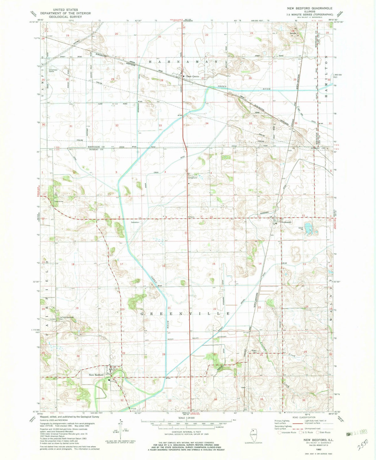 1982 New Bedford, IL - Illinois - USGS Topographic Map