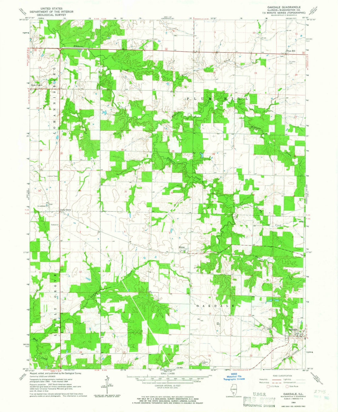 1964 Oakdale, IL - Illinois - USGS Topographic Map
