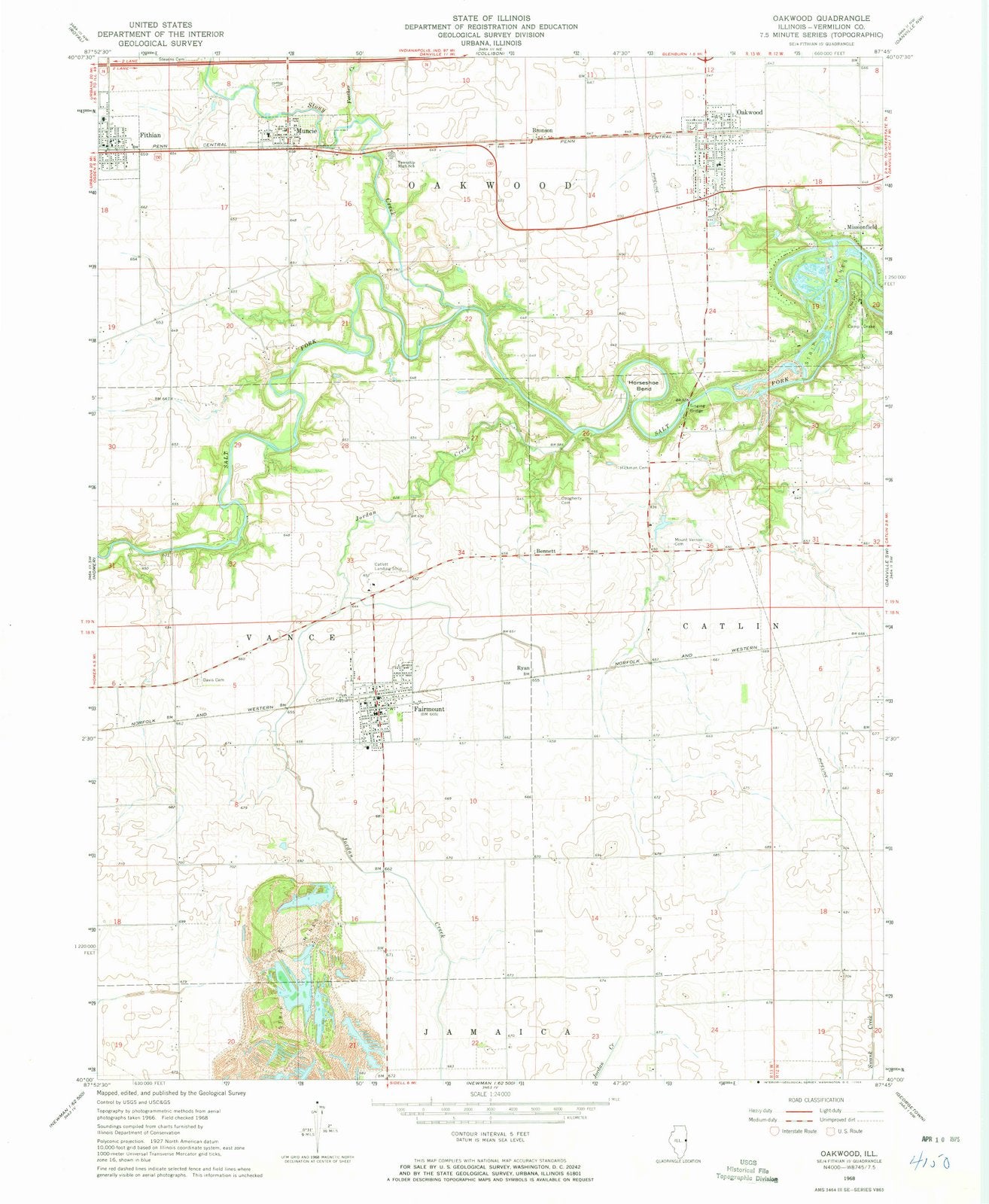 1968 Oakwood, IL - Illinois - USGS Topographic Map