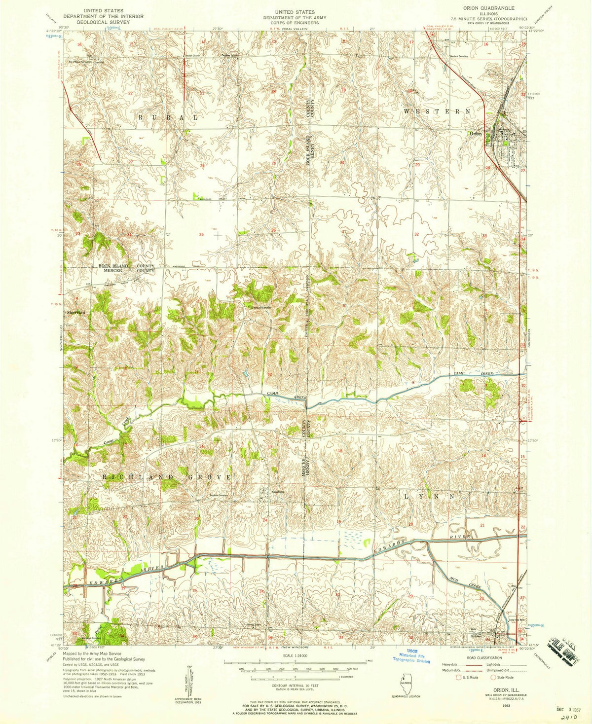 1953 Orion, IL - Illinois - USGS Topographic Map