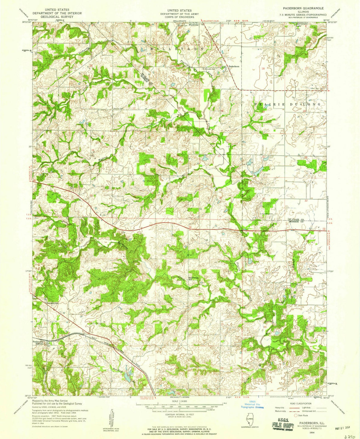 1954 Paderborn, IL - Illinois - USGS Topographic Map