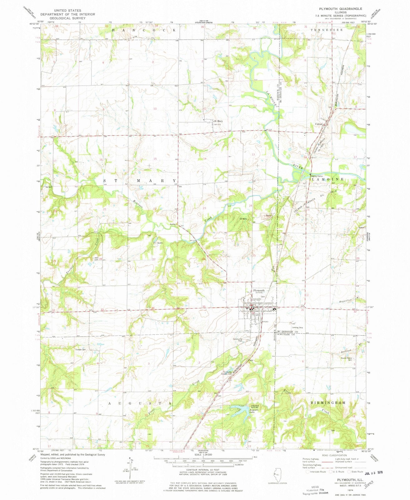 1974 Plymouth, IL - Illinois - USGS Topographic Map