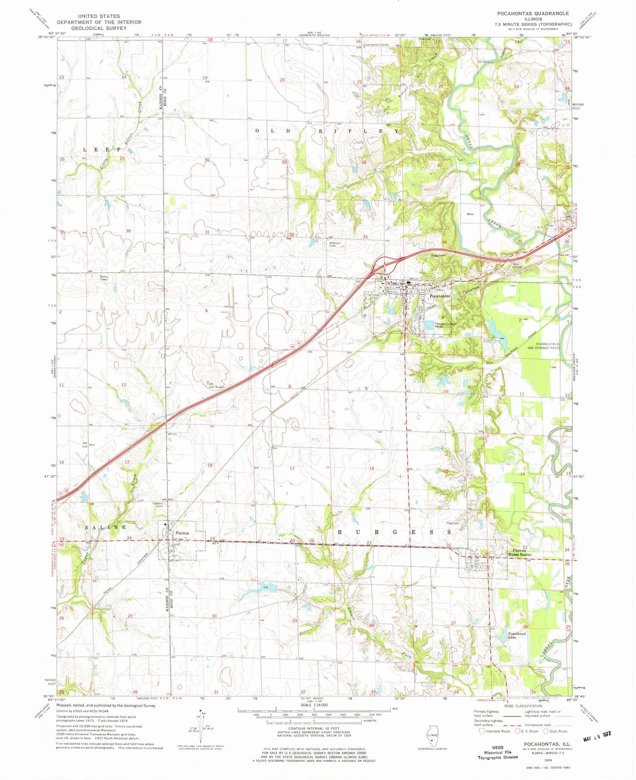 1974 Pocahontas, IL - Illinois - USGS Topographic Map