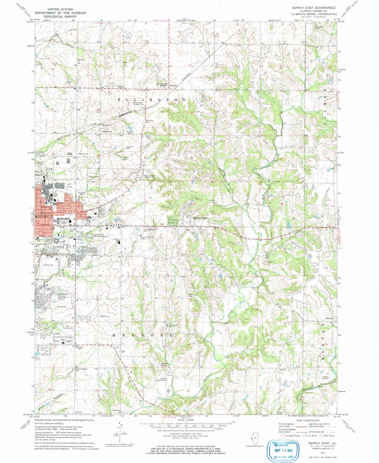 1971 Quincy East, IL - Illinois - USGS Topographic Map
