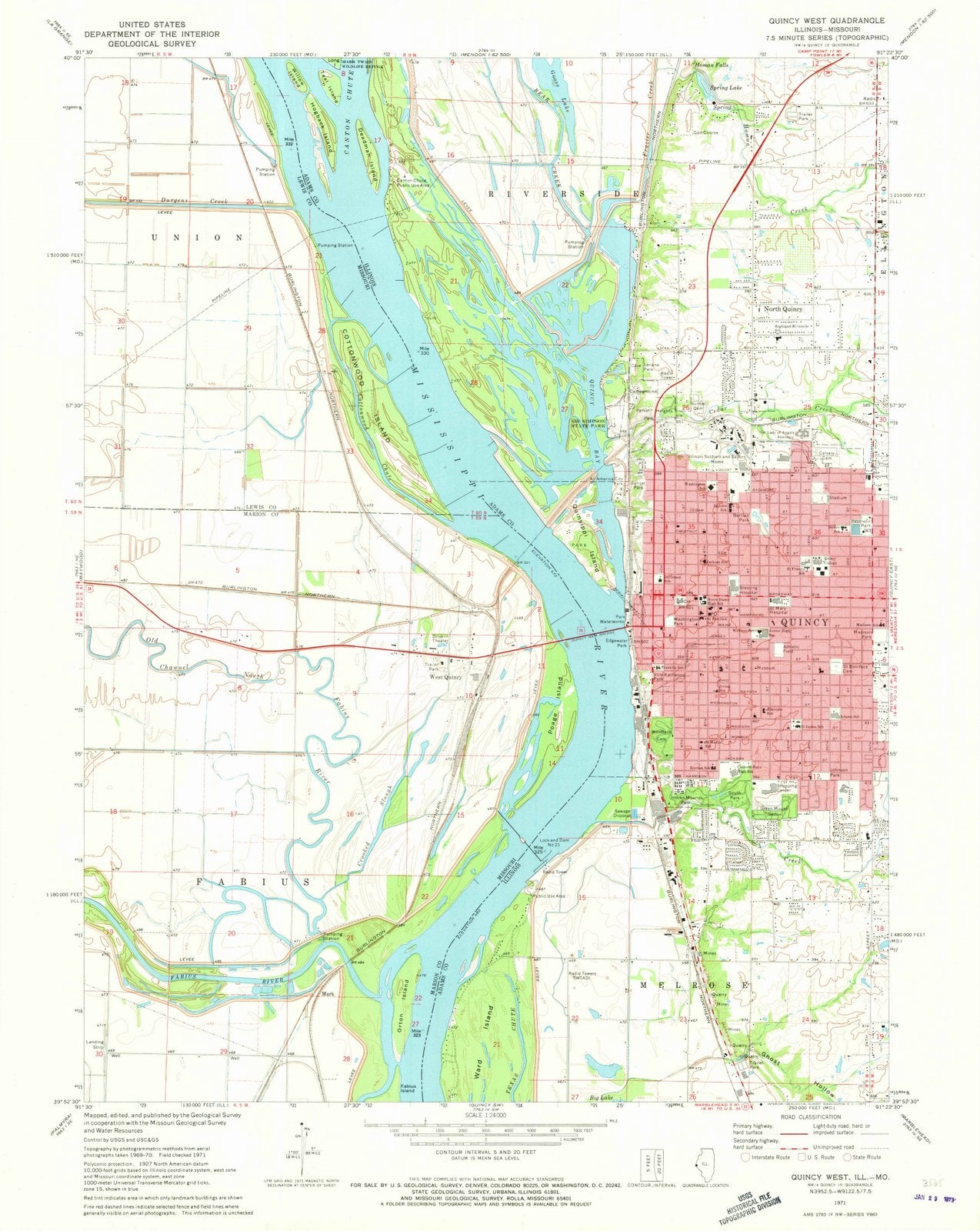 1971 Quincy West, IL - Illinois - USGS Topographic Map