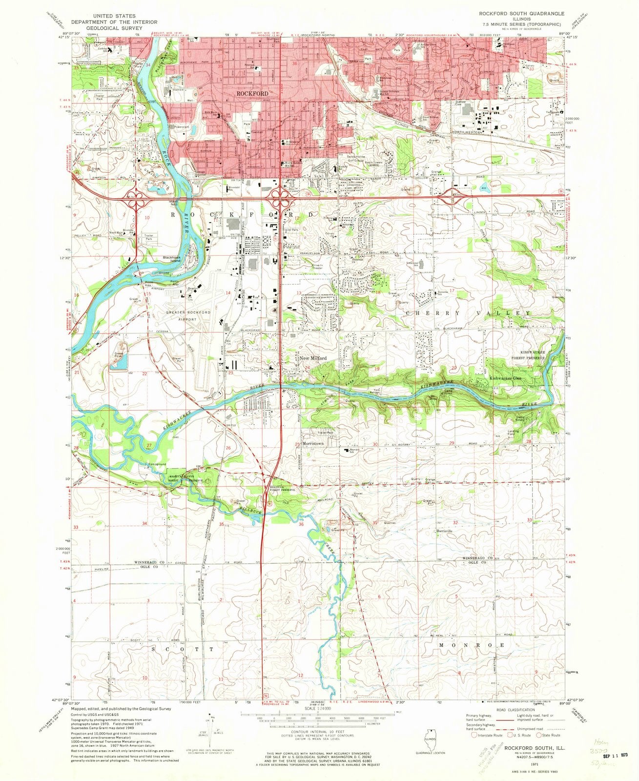 1971 Rockford South, IL - Illinois - USGS Topographic Map