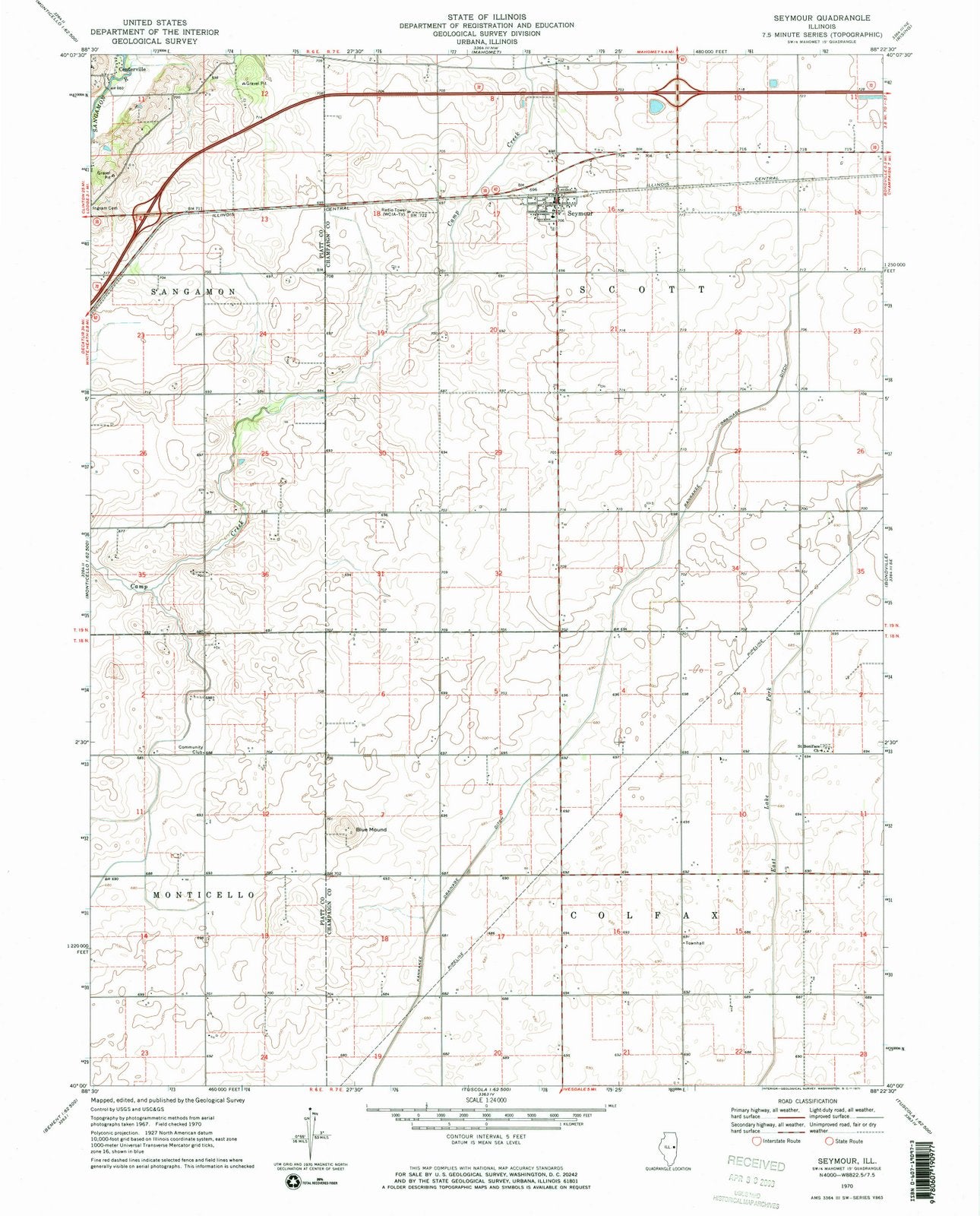 1970 Seymour, IL - Illinois - USGS Topographic Map