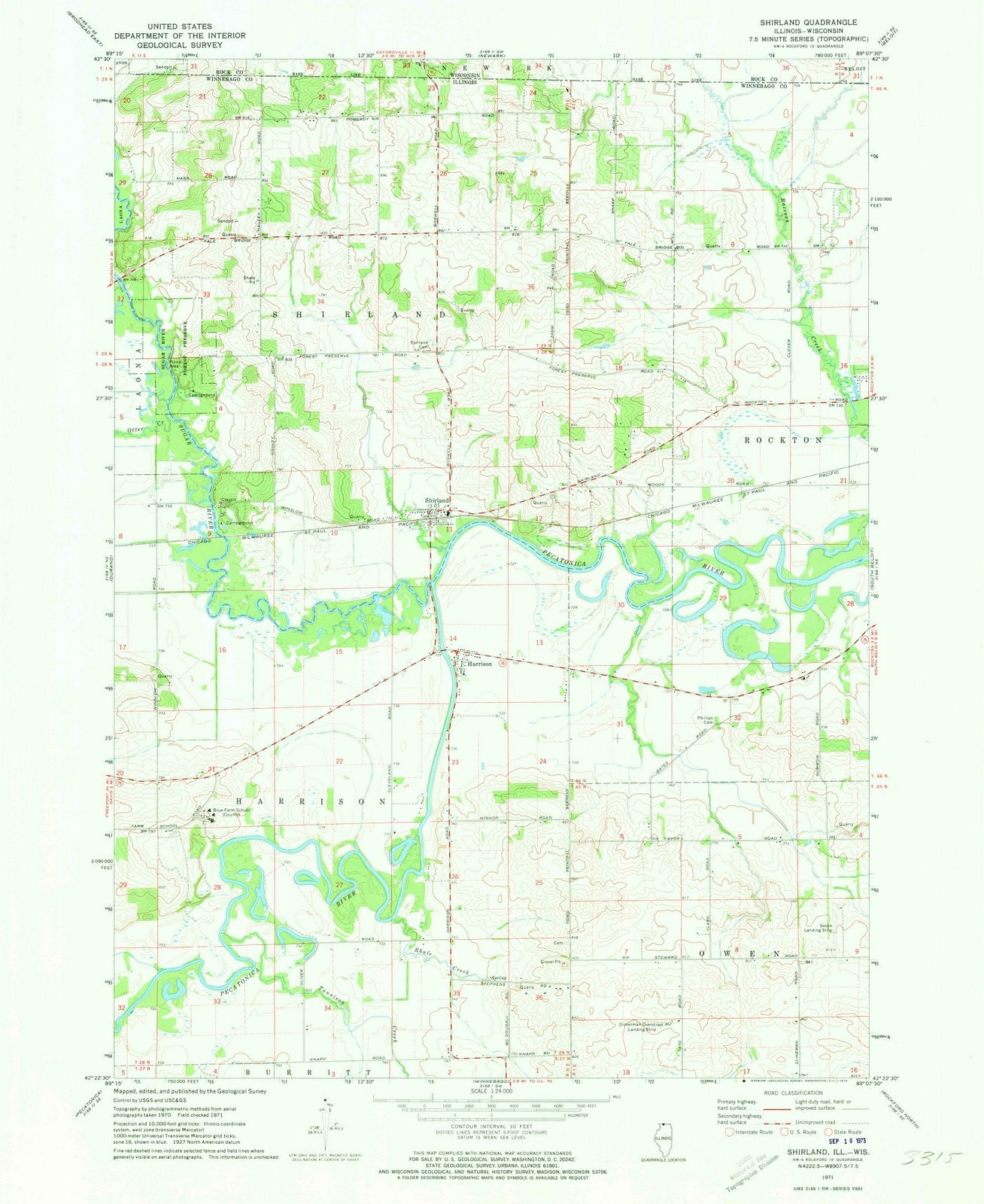1971 Shirland, IL - Illinois - USGS Topographic Map