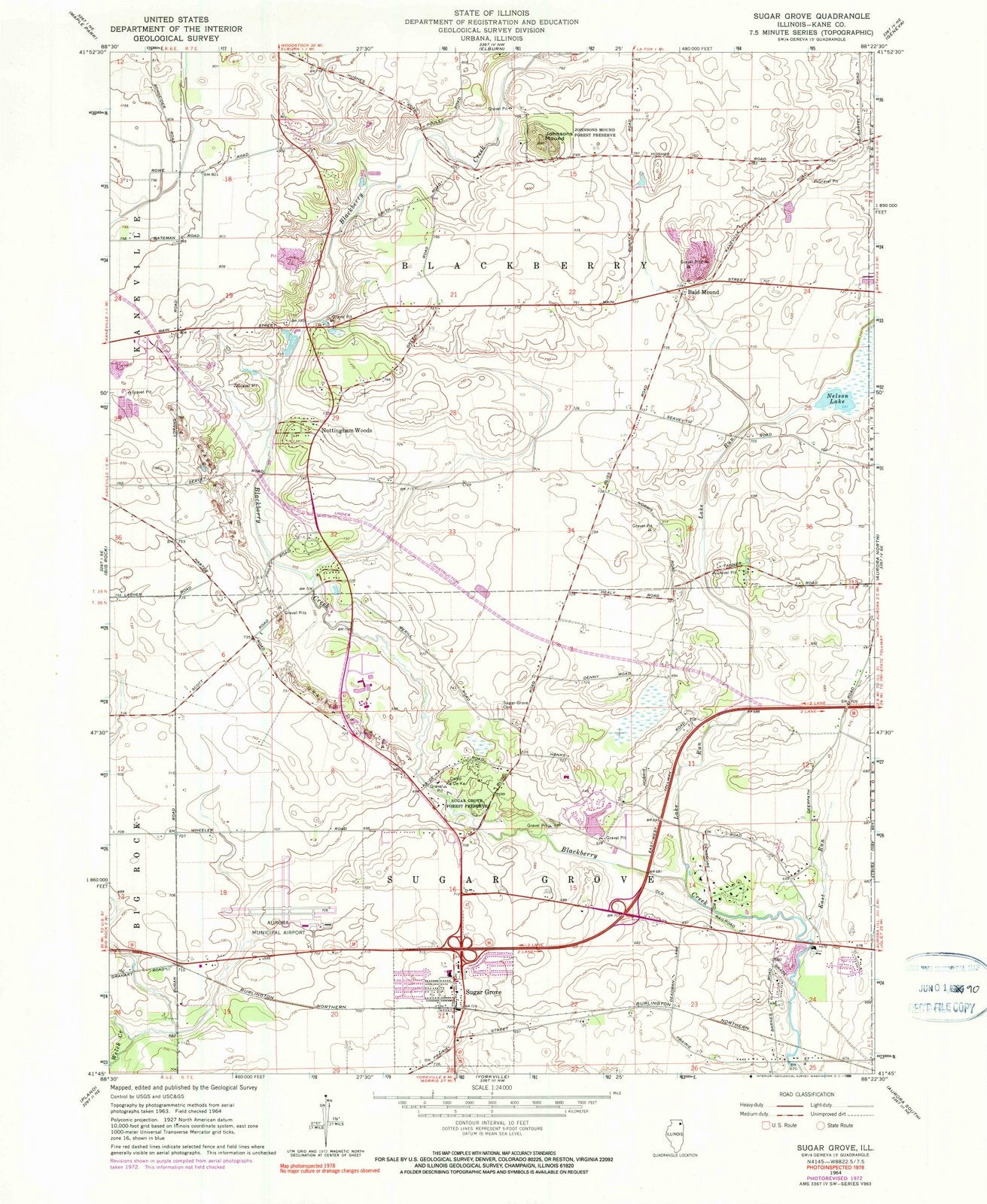 1964 Sugar Grove, IL - Illinois - USGS Topographic Map