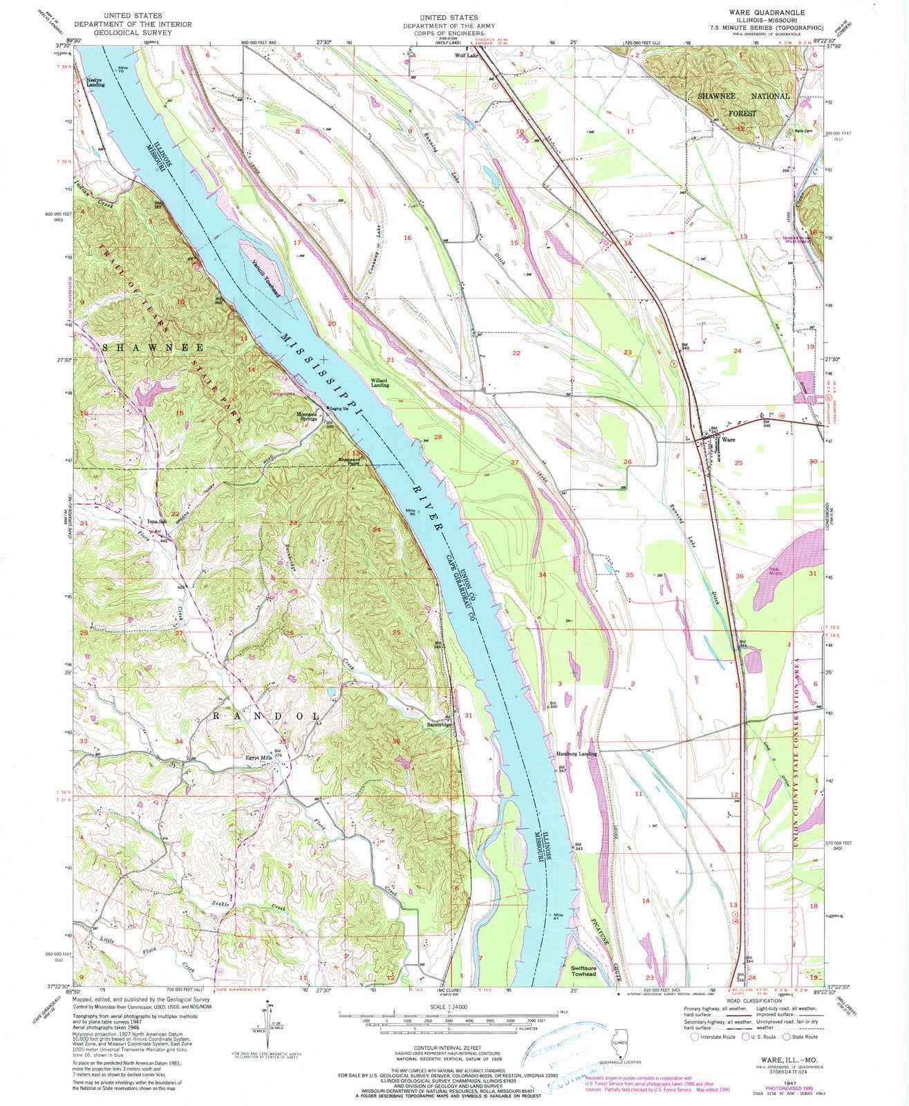 1947 Ware, IL - Illinois - USGS Topographic Map