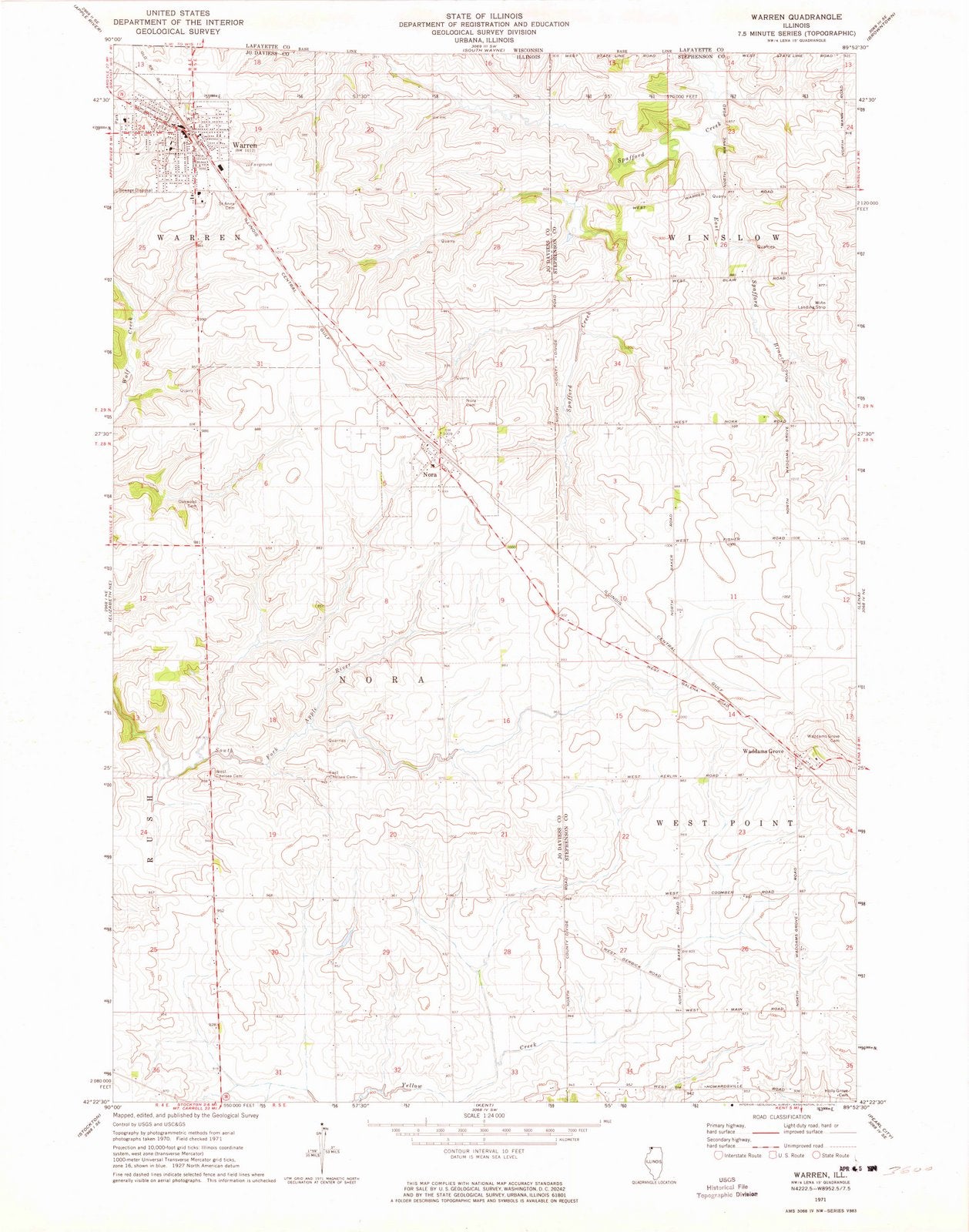 1971 Warren, IL - Illinois - USGS Topographic Map