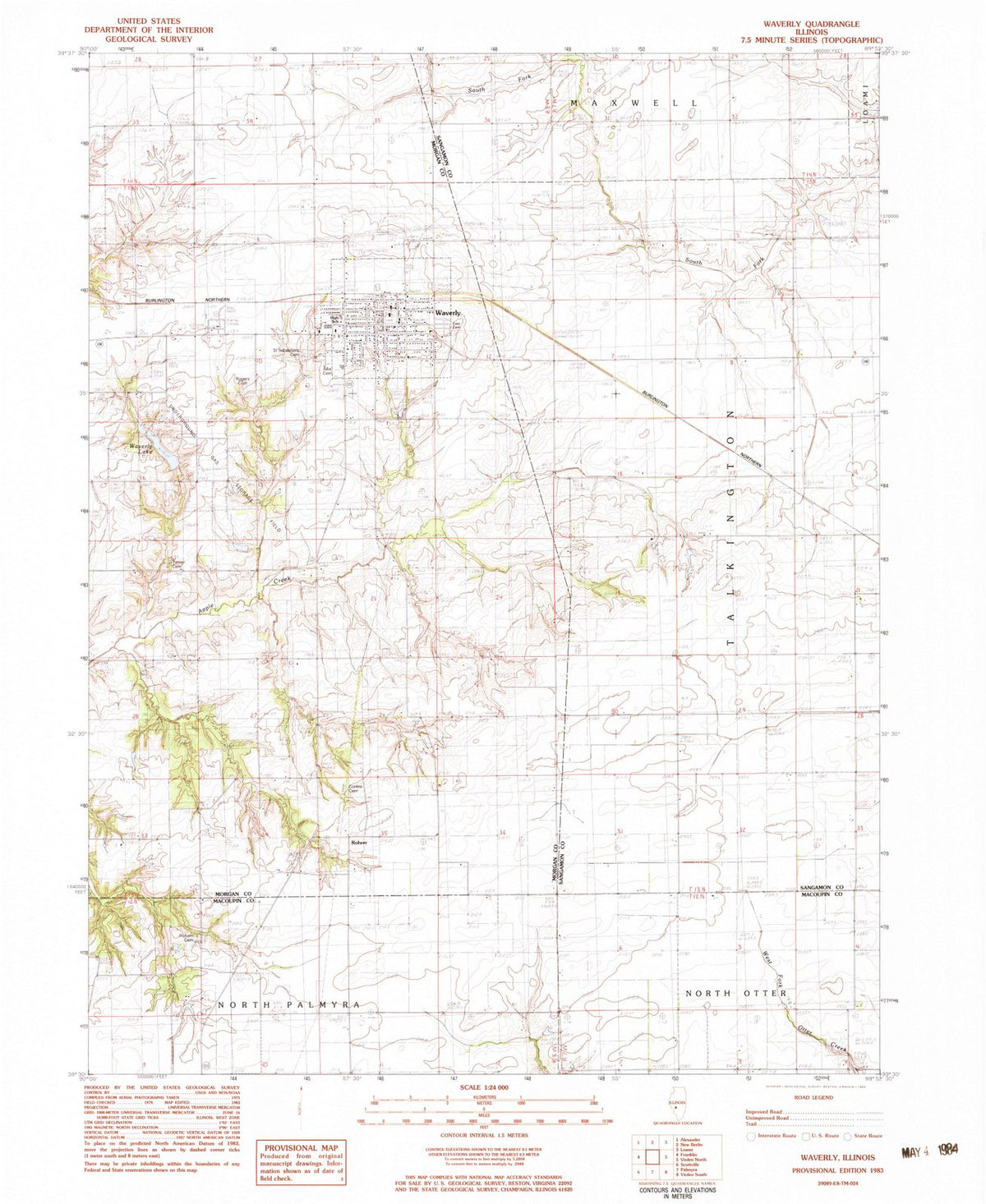 1983 Waverly, IL - Illinois - USGS Topographic Map