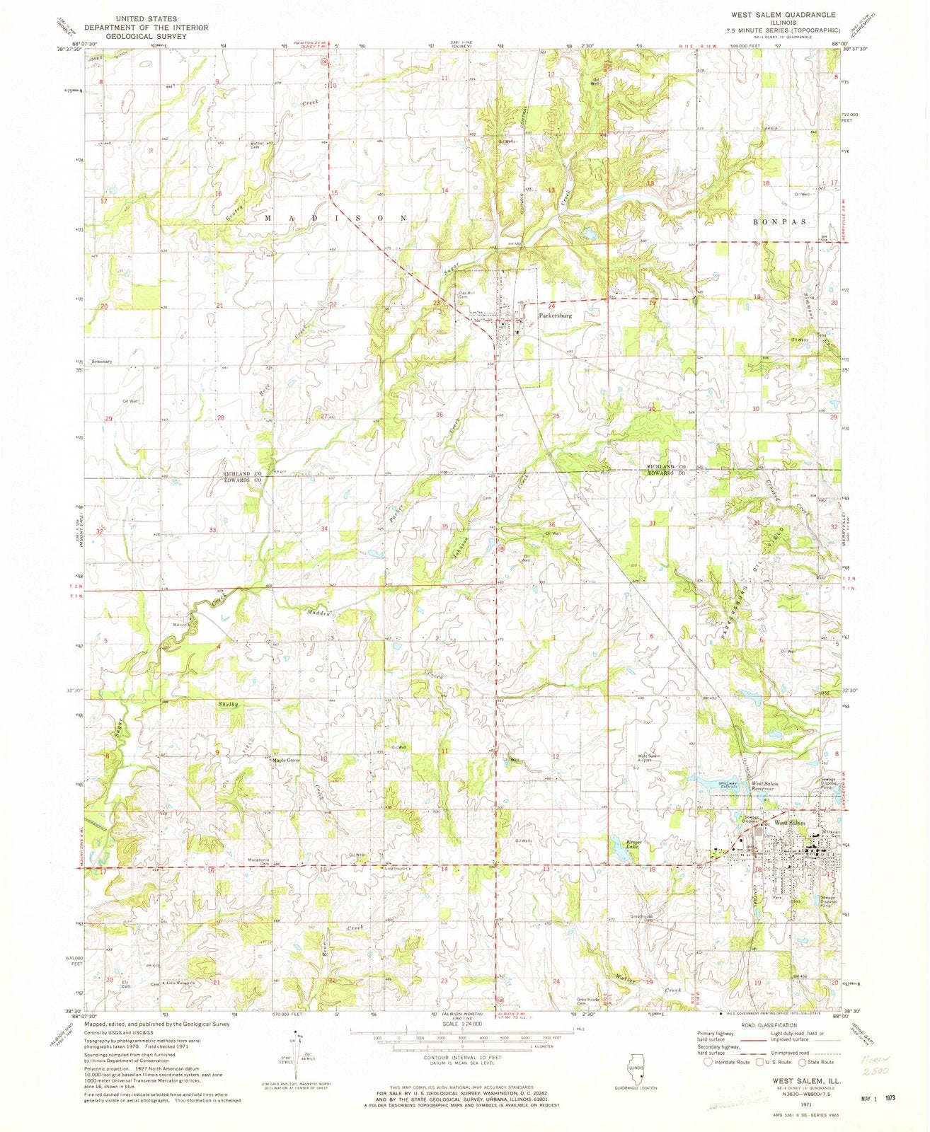 1971 West Salem, IL - Illinois - USGS Topographic Map
