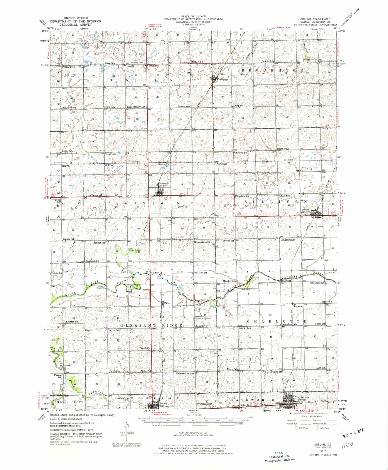 1947 Cullom, IL - Illinois - USGS Topographic Map
