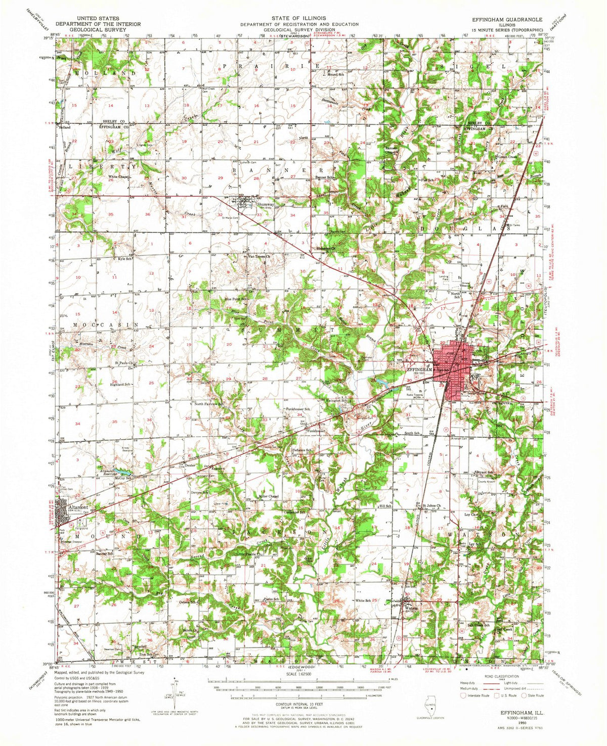 1950 Effingham, IL - Illinois - USGS Topographic Map