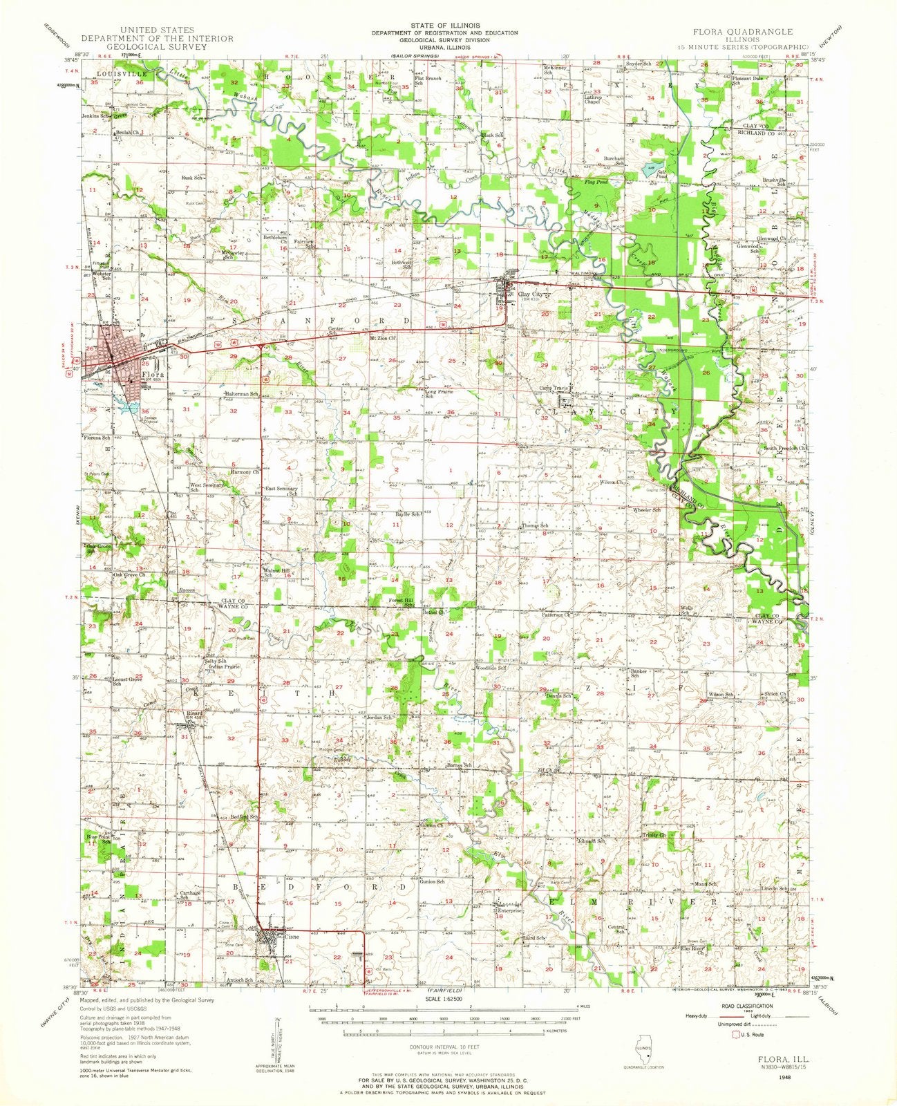 1948 Flora, IL - Illinois - USGS Topographic Map