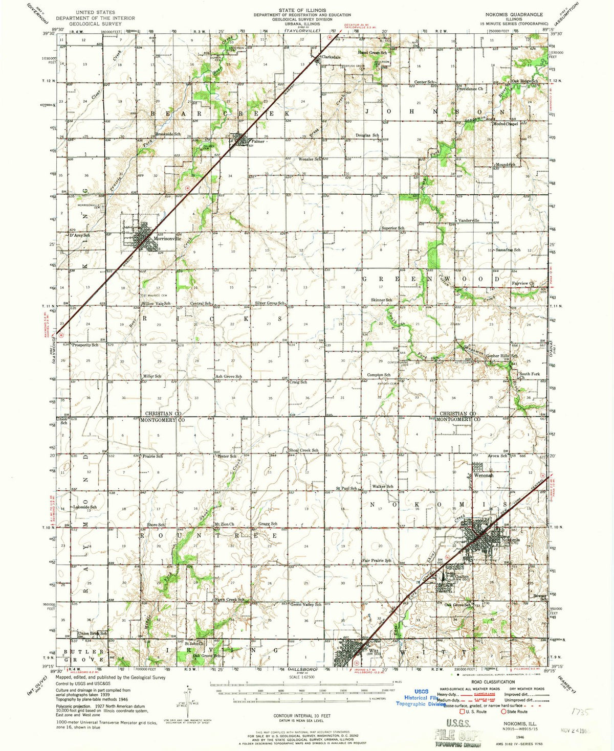 1946 Nokomis, IL - Illinois - USGS Topographic Map