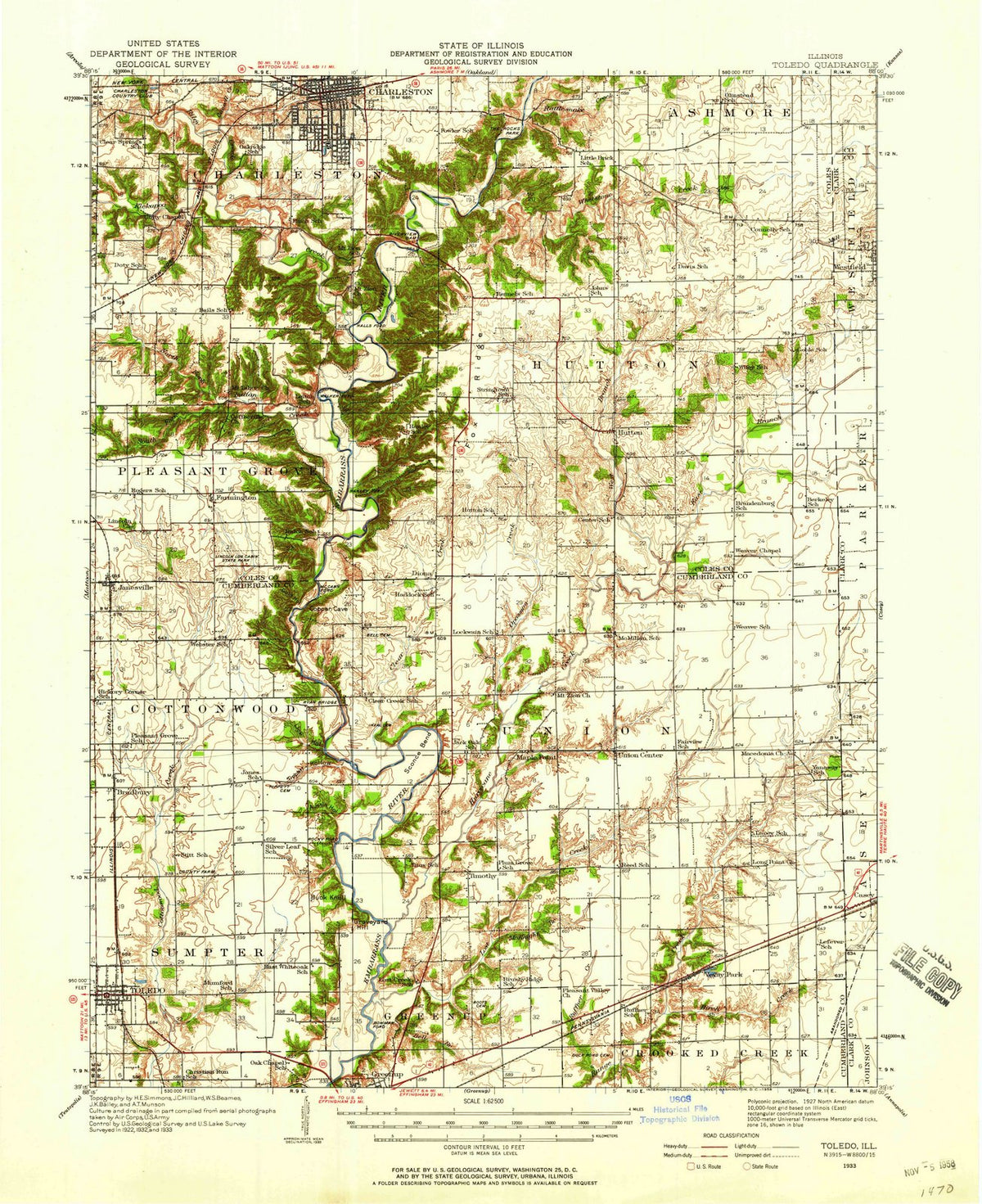 1933 Toledo, IL - Illinois - USGS Topographic Map