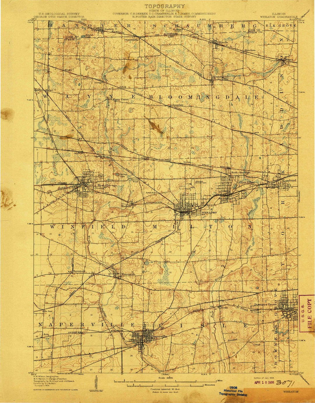 1908 Weaton, IL - Illinois - USGS Topographic Map