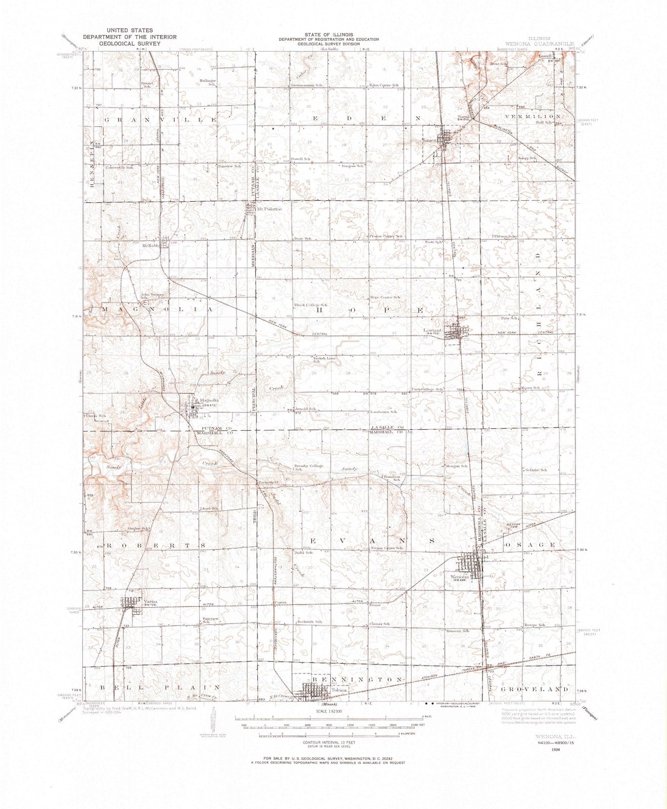 1934 Wenona, IL - Illinois - USGS Topographic Map