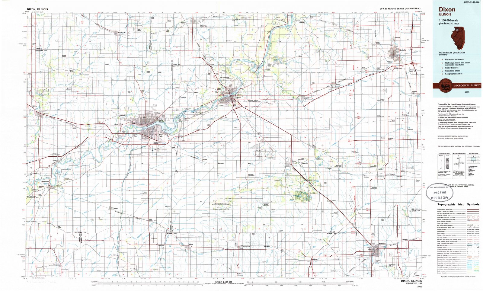1985 Dixon, IL - Illinois - USGS Topographic Map