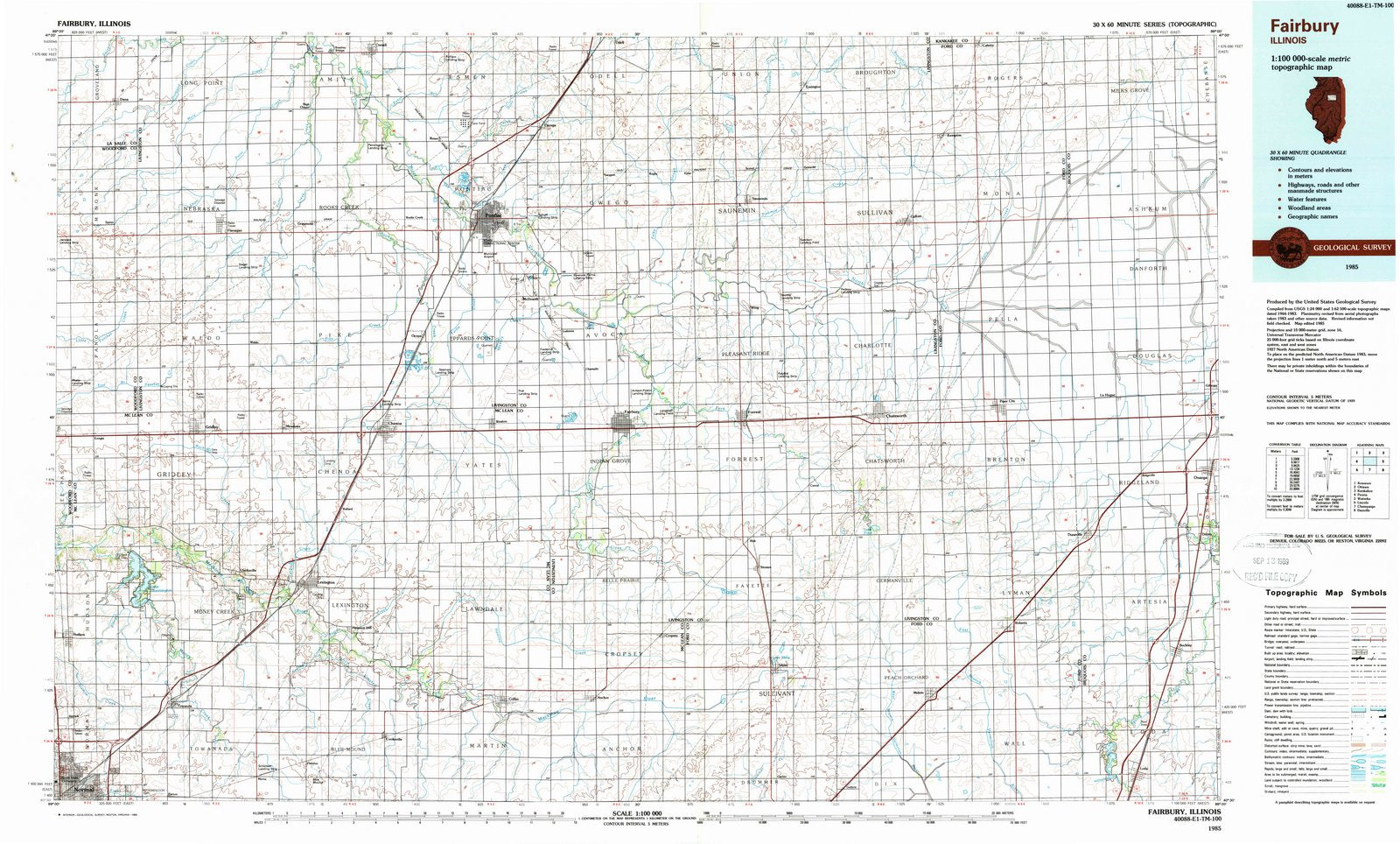 1985 Fairbury, IL - Illinois - USGS Topographic Map