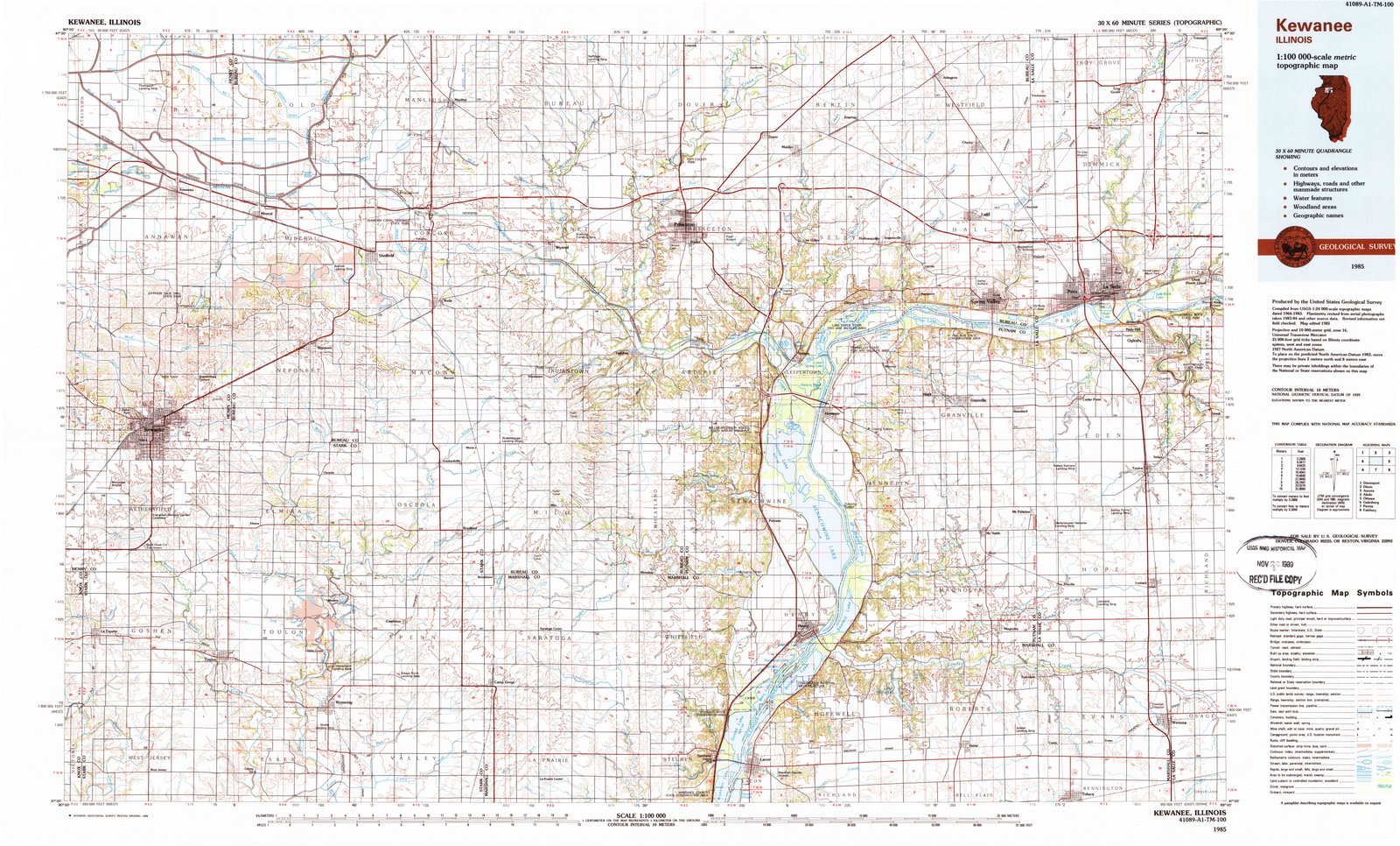 1985 Kewanee, IL - Illinois - USGS Topographic Map