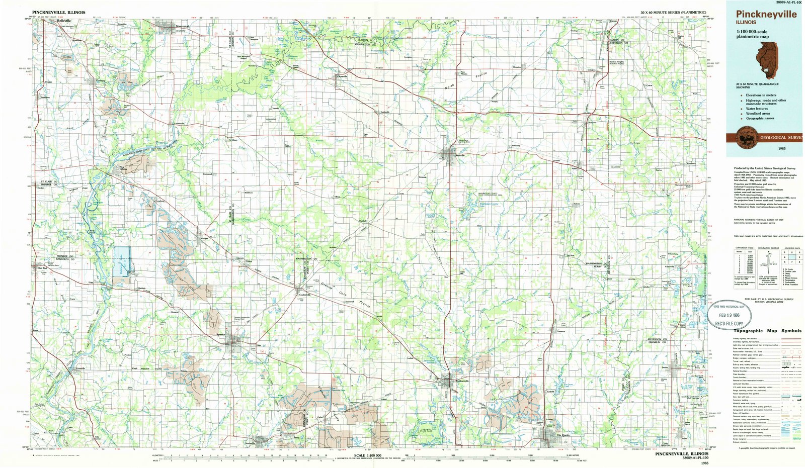 1985 Pinckneyville, IL - Illinois - USGS Topographic Map
