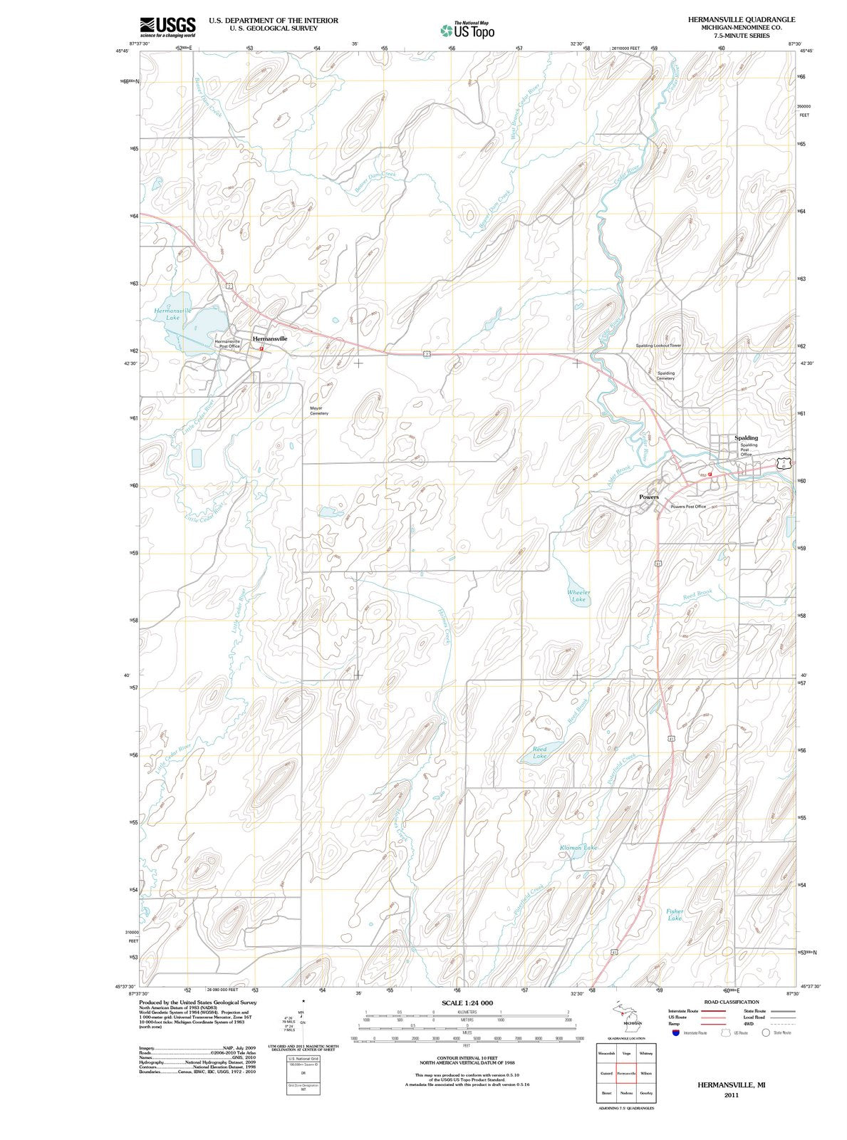2011 Hermansville, MI - Michigan - USGS Topographic Map