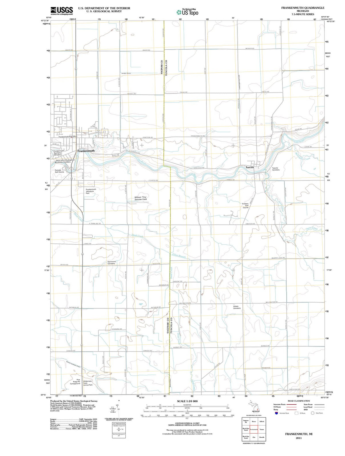 2011 Frankenmuth, MI - Michigan - USGS Topographic Map