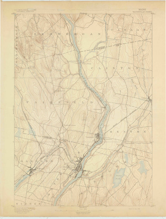 1892 Waterville, ME - Maine - USGS Topographic Map