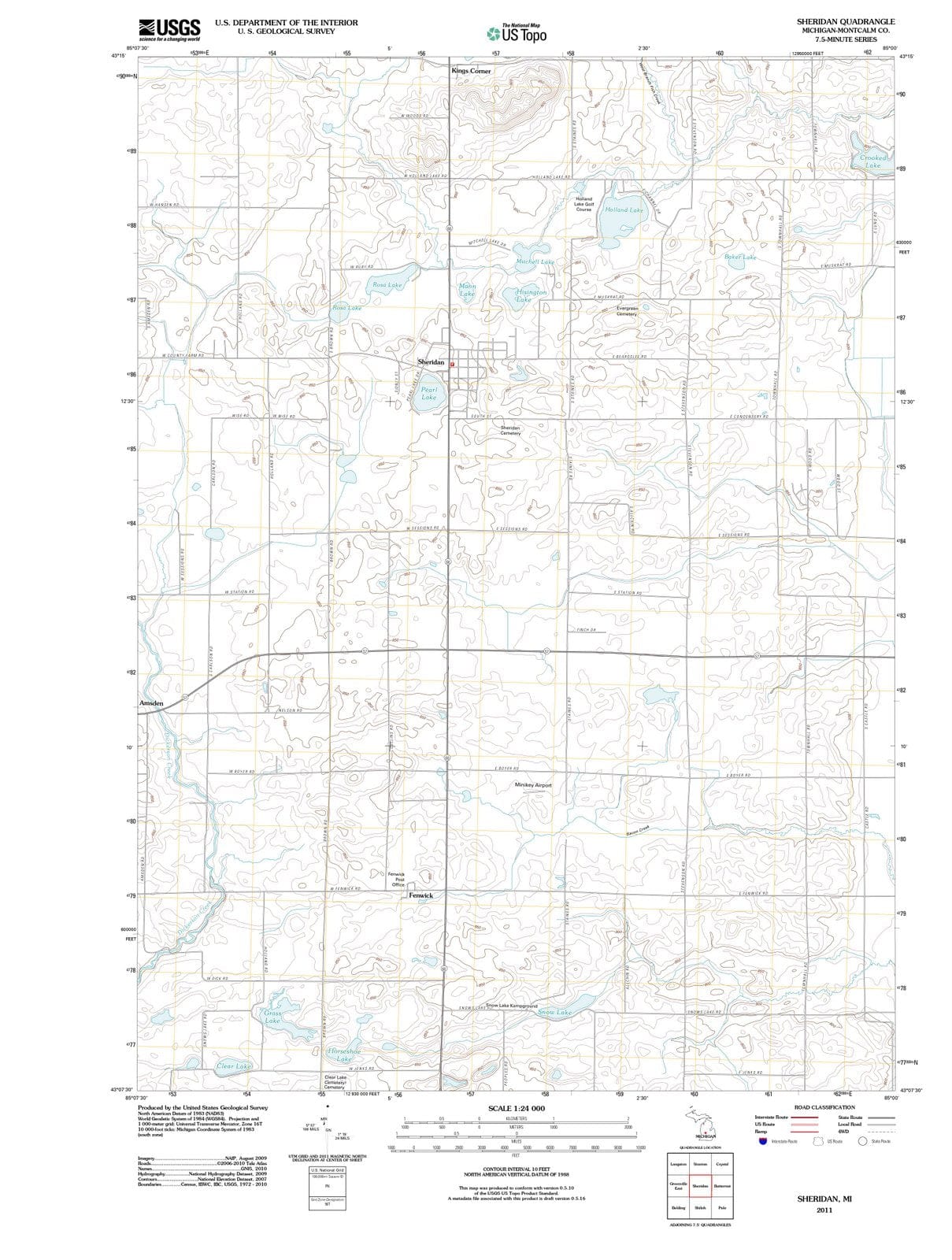 2011 Sheridan, MI - Michigan - USGS Topographic Map
