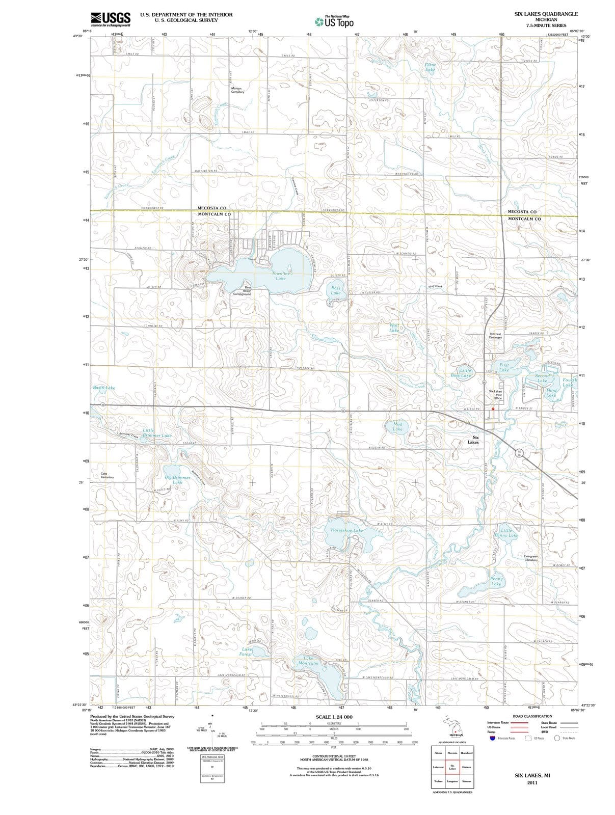 2011 Six Lakes, MI - Michigan - USGS Topographic Map