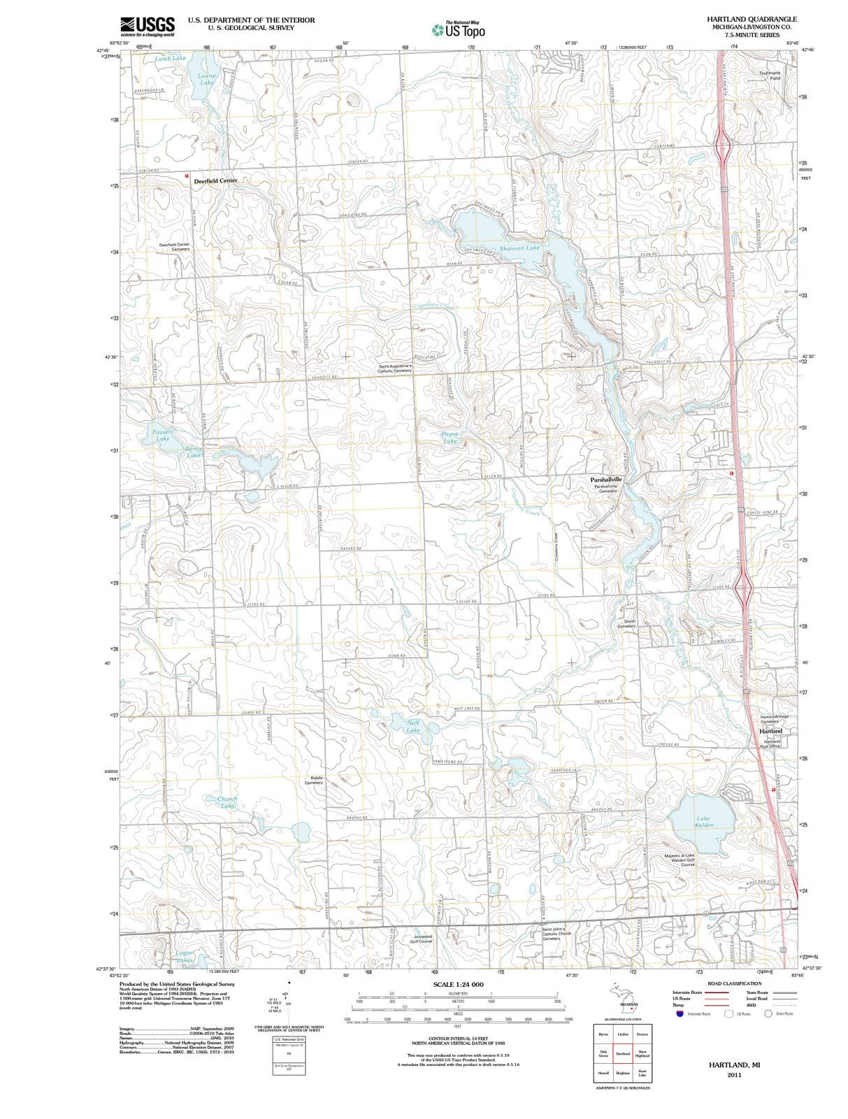 2011 Hartland, MI - Michigan - USGS Topographic Map