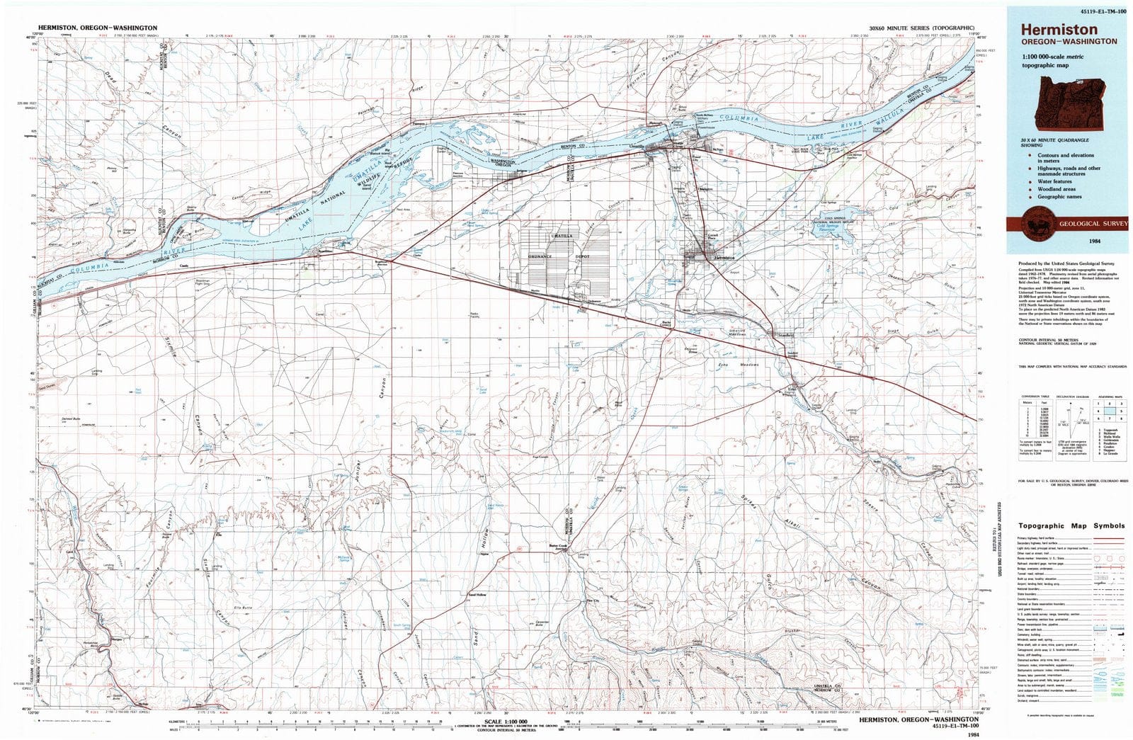 1984 Hermiston, OR - Oregon - USGS Topographic Map