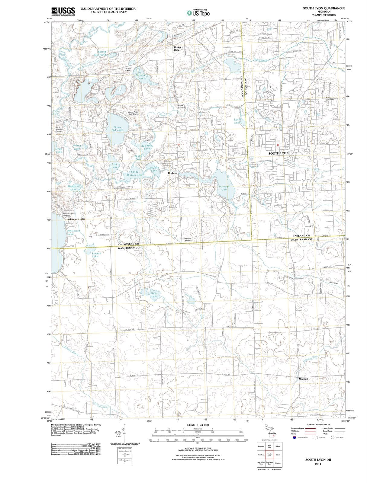 2011 South Lyon, MI - Michigan - USGS Topographic Map