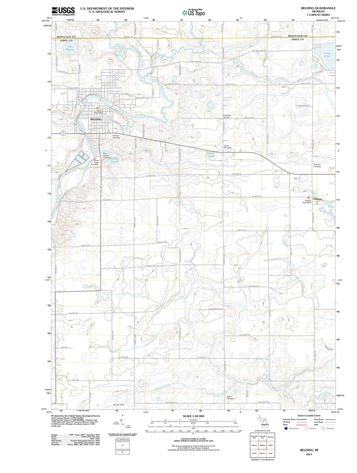 2011 Belding, MI - Michigan - USGS Topographic Map