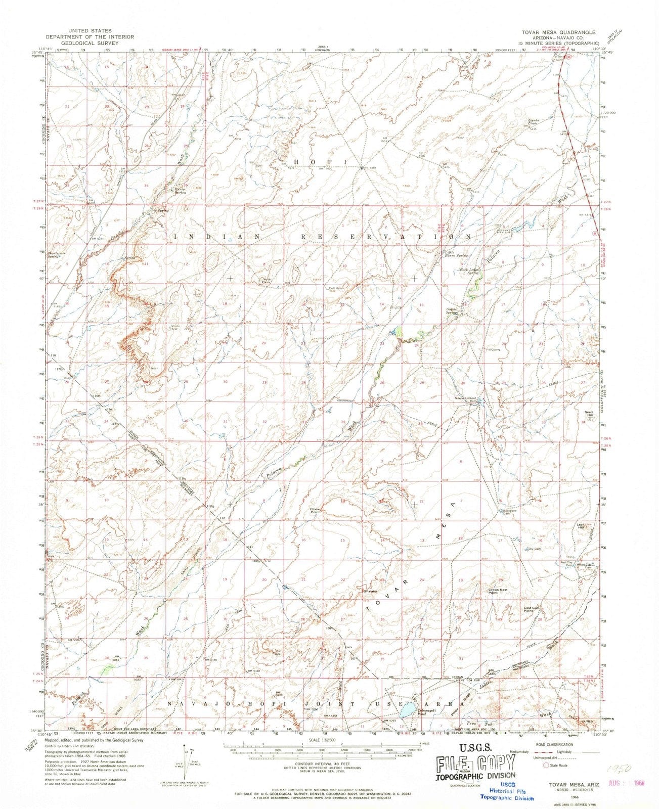 1966 Tovar Mesa, AZ - Arizona - USGS Topographic Map