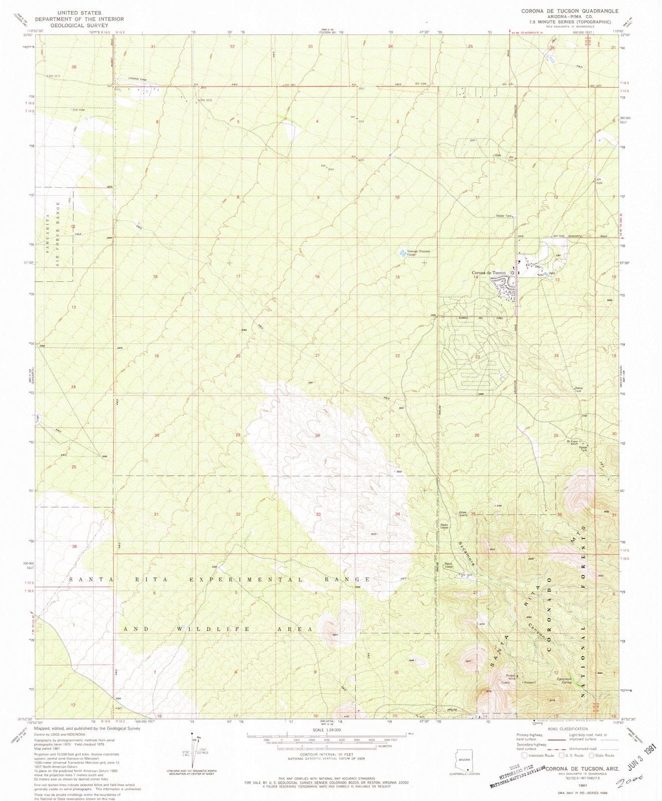 1981 Coronae Tucson, AZ - Arizona - USGS Topographic Map