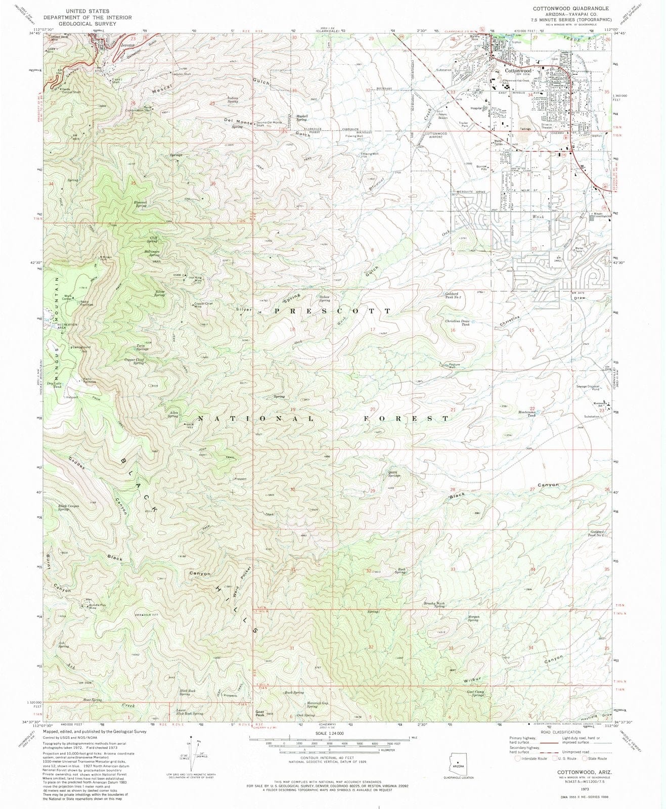 1973 Cottonwood, AZ - Arizona - USGS Topographic Map