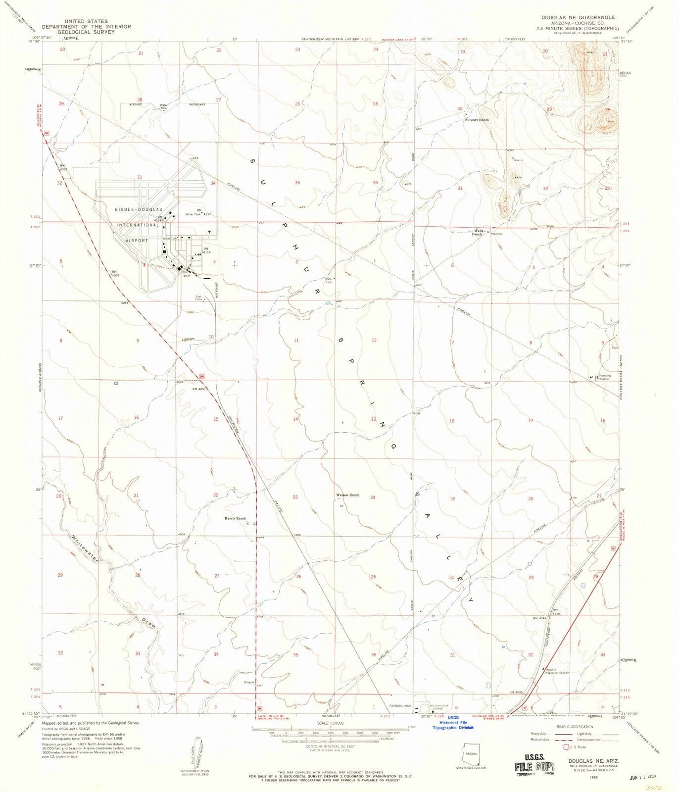 1958 Douglas, AZ - Arizona - USGS Topographic Map