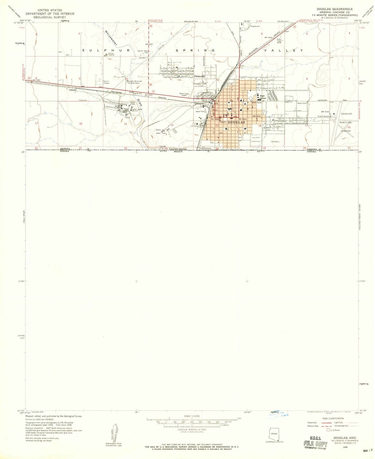 1958 Douglas, AZ - Arizona - USGS Topographic Map v2