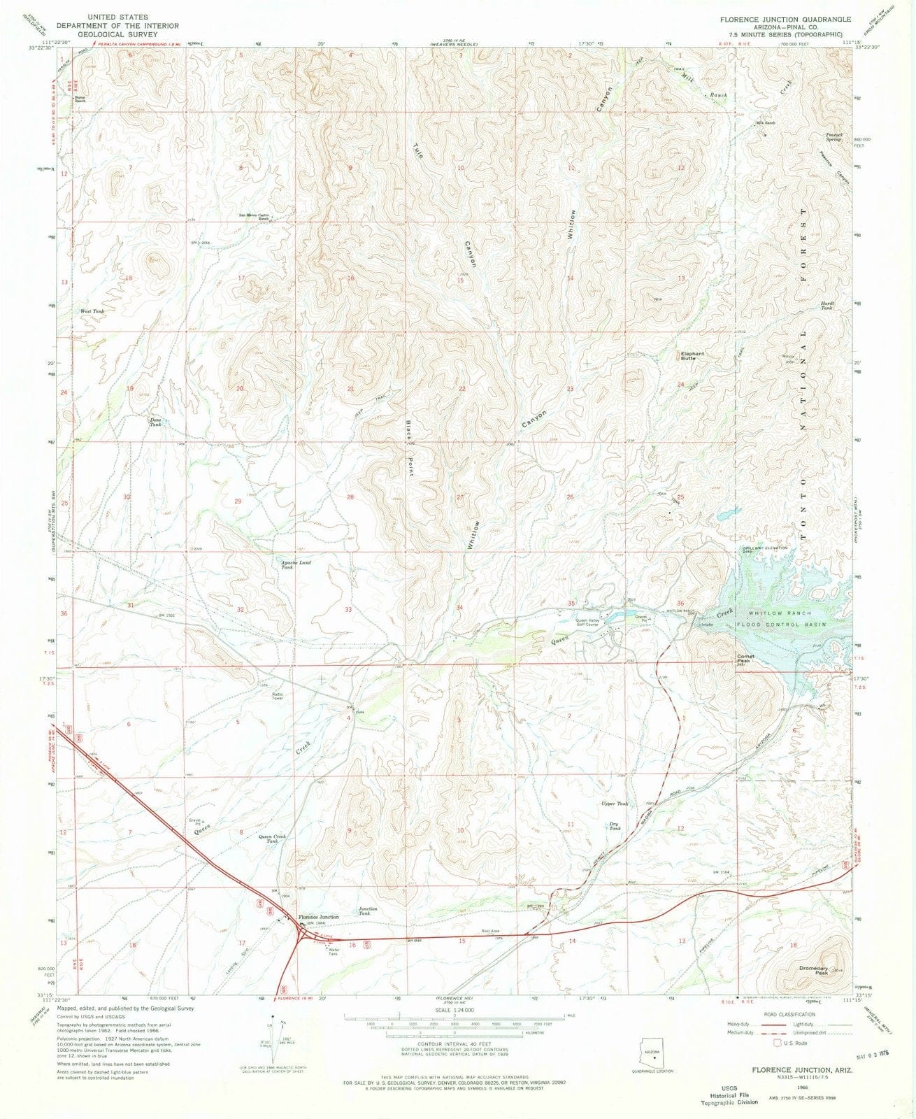1966 Florence Junction, AZ - Arizona - USGS Topographic Map