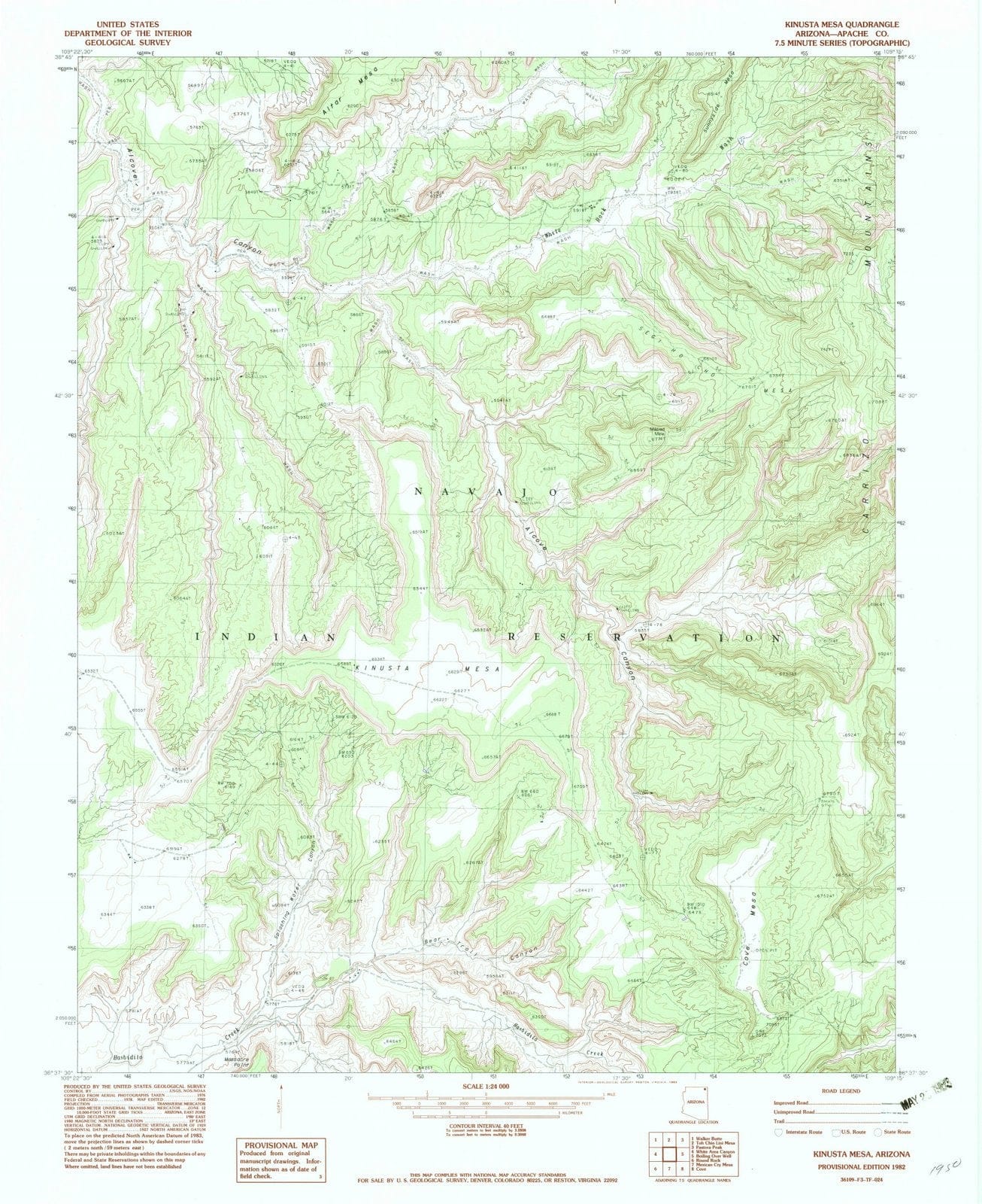 1982 Kinusta Mesa, AZ - Arizona - USGS Topographic Map