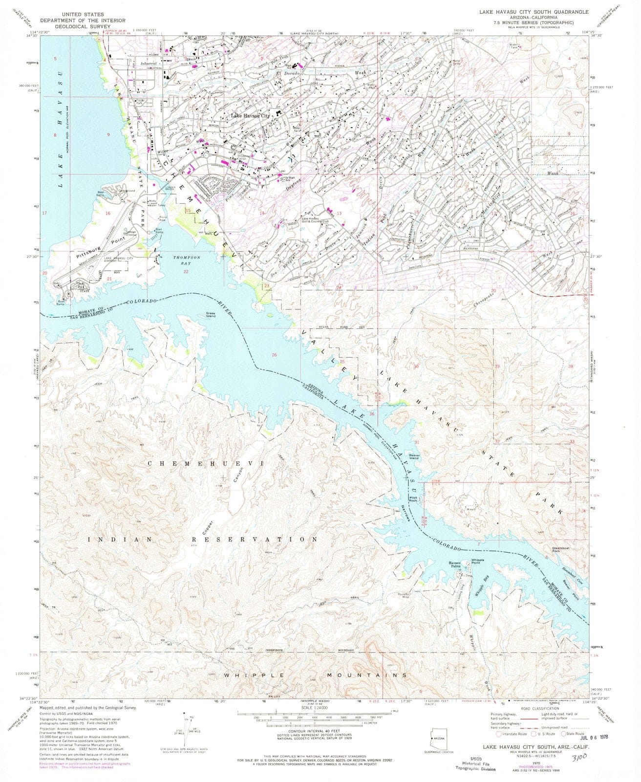 1970 Lake Havasu City South, AZ - Arizona - USGS Topographic Map