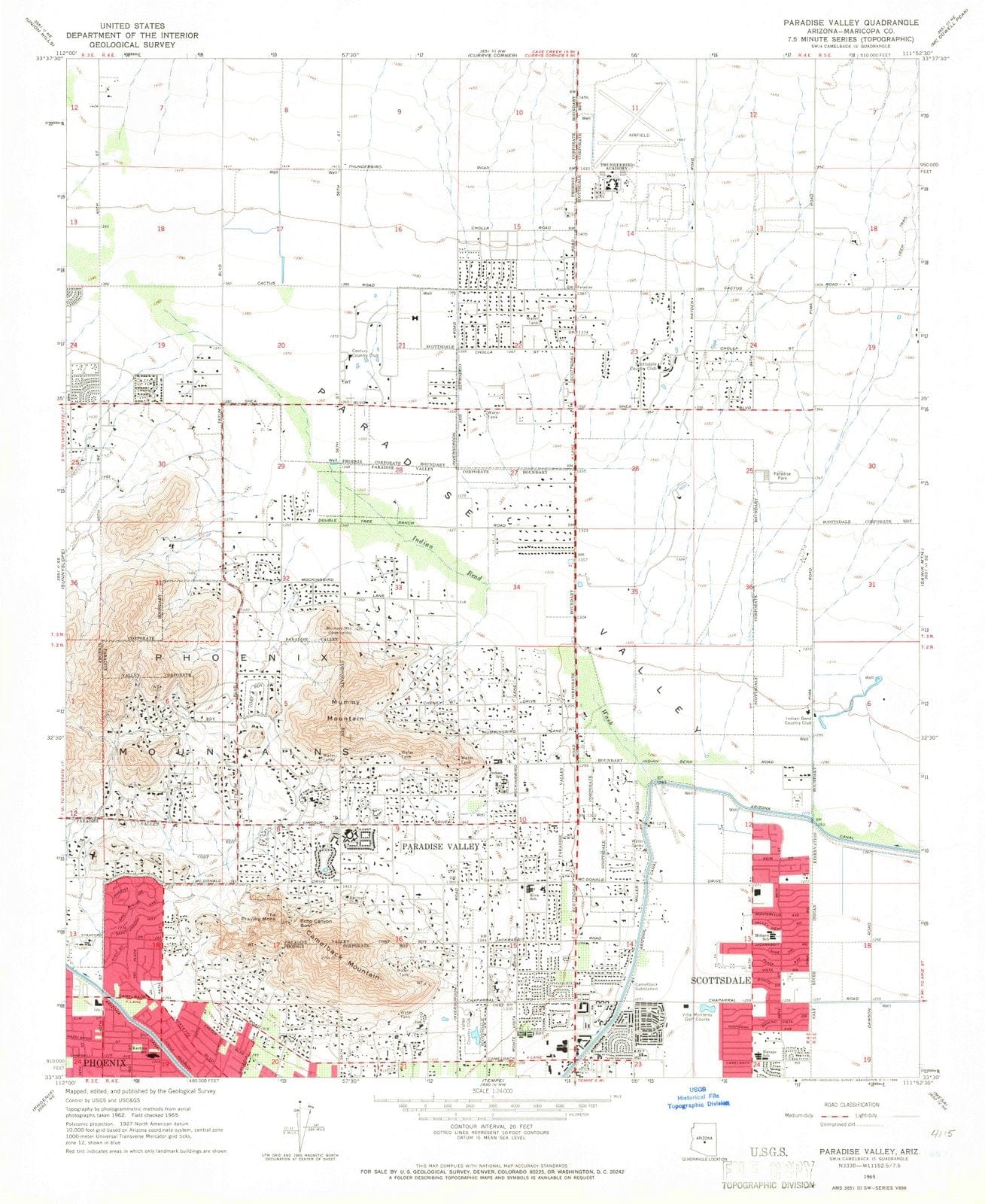 1965 Paradise Valley, AZ - Arizona - USGS Topographic Map