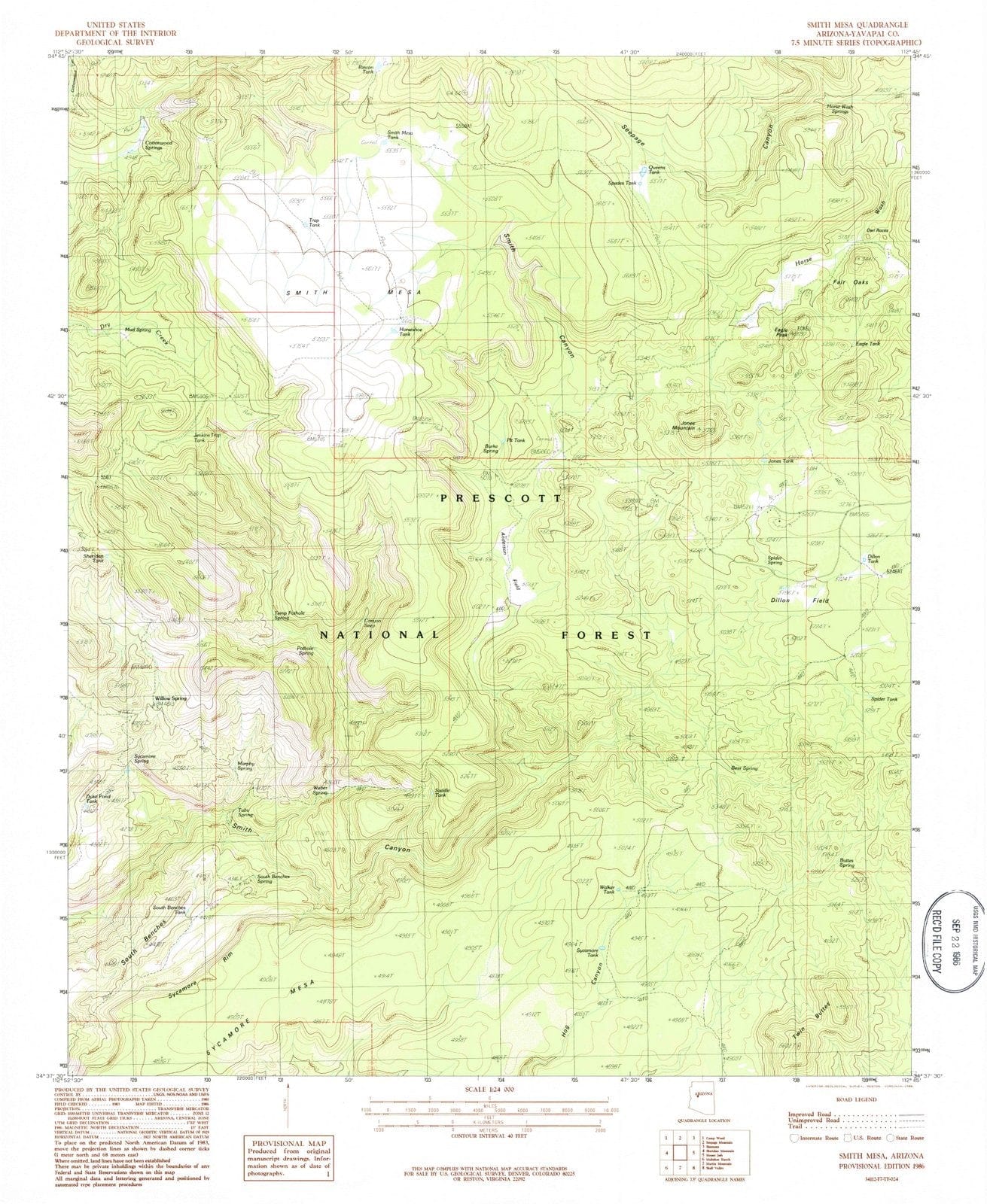 1986 Smith Mesa, AZ - Arizona - USGS Topographic Map